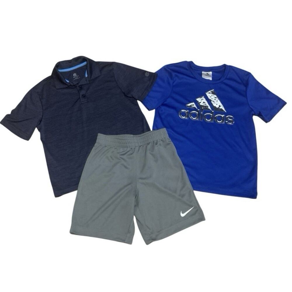 Boys Size 6 Athletic Lot Nike Shorts Adidas Shirt Champion Polo 3 Pc Blue Gray